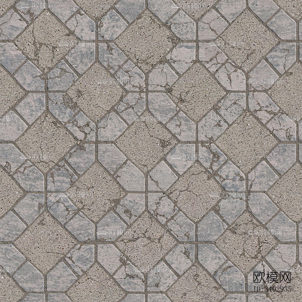 无缝破损水泥拼花地砖人行道路地面广场铺贴下载