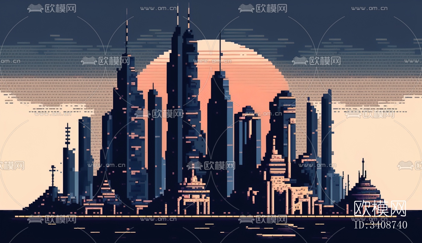 马赛克数字城市装饰画贴图下载