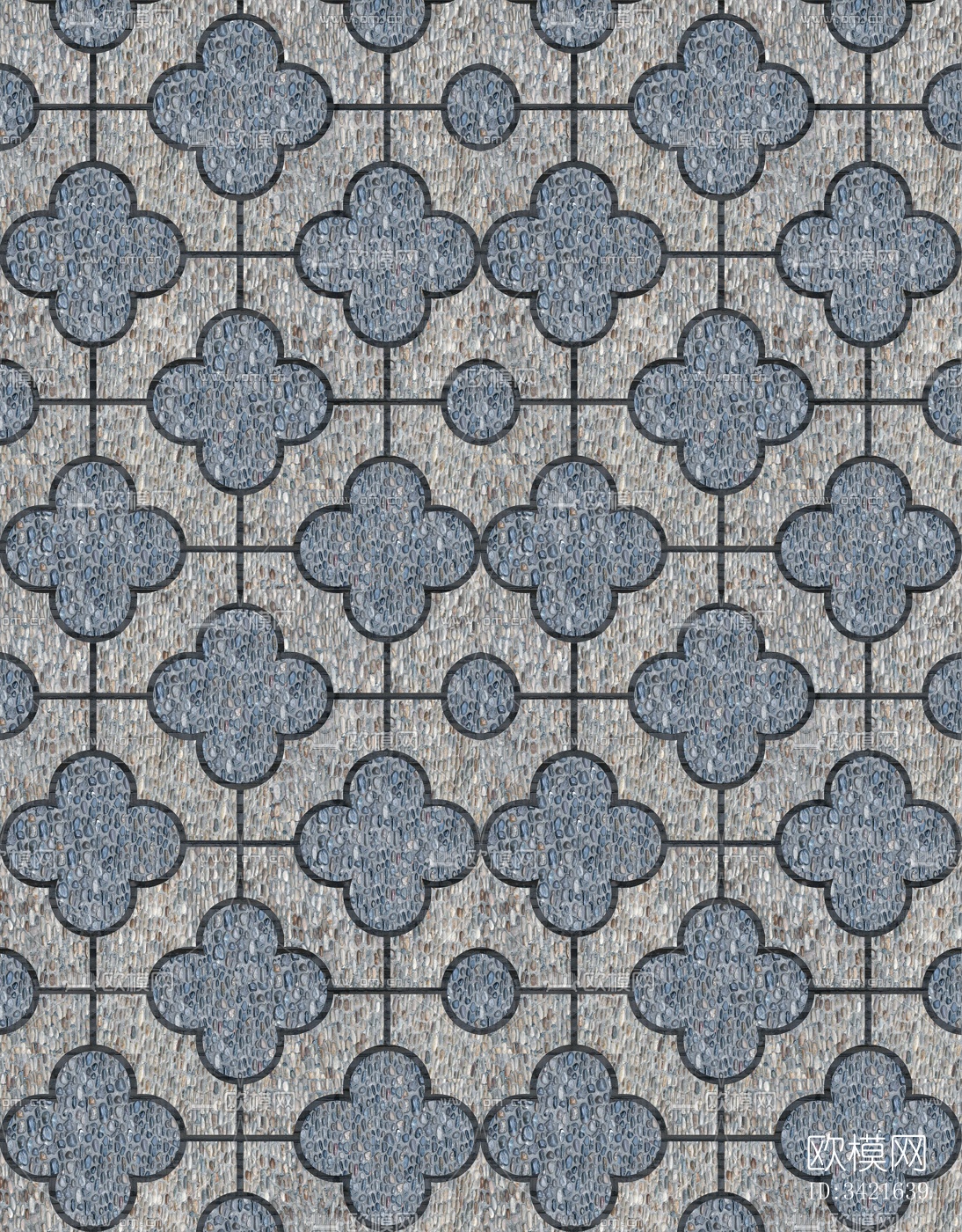 中式拼花砖地面 鹅卵石石材 碎石地面铺装下载