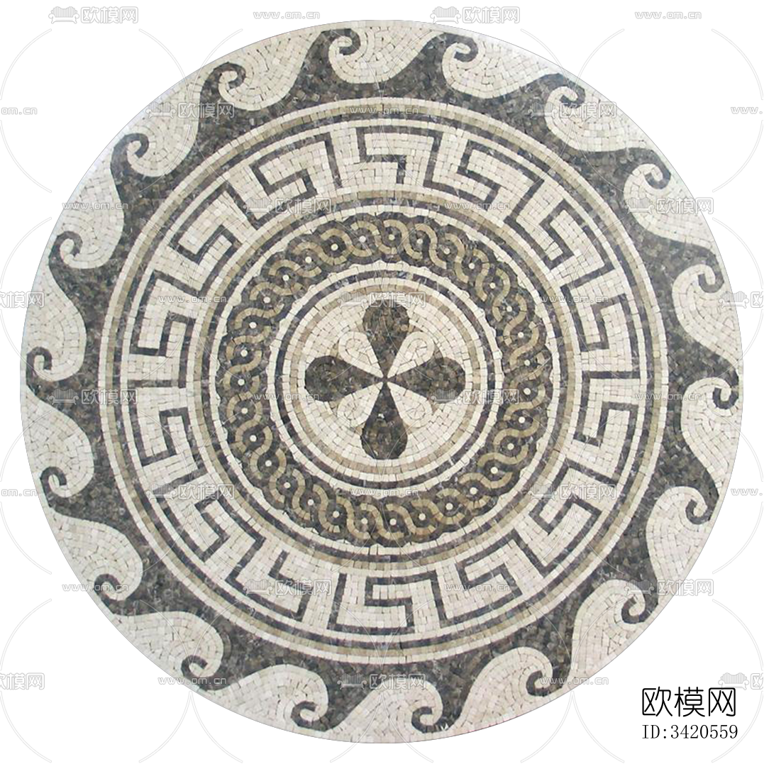 无缝圆形石材马赛克拼花地砖人行道路地面广场铺贴下载