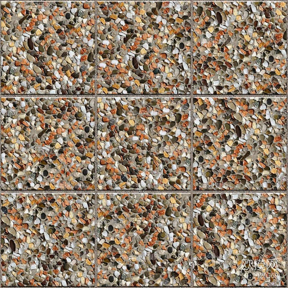 无缝鹅软石碎石砾石地砖人行道路地面广场铺贴下载