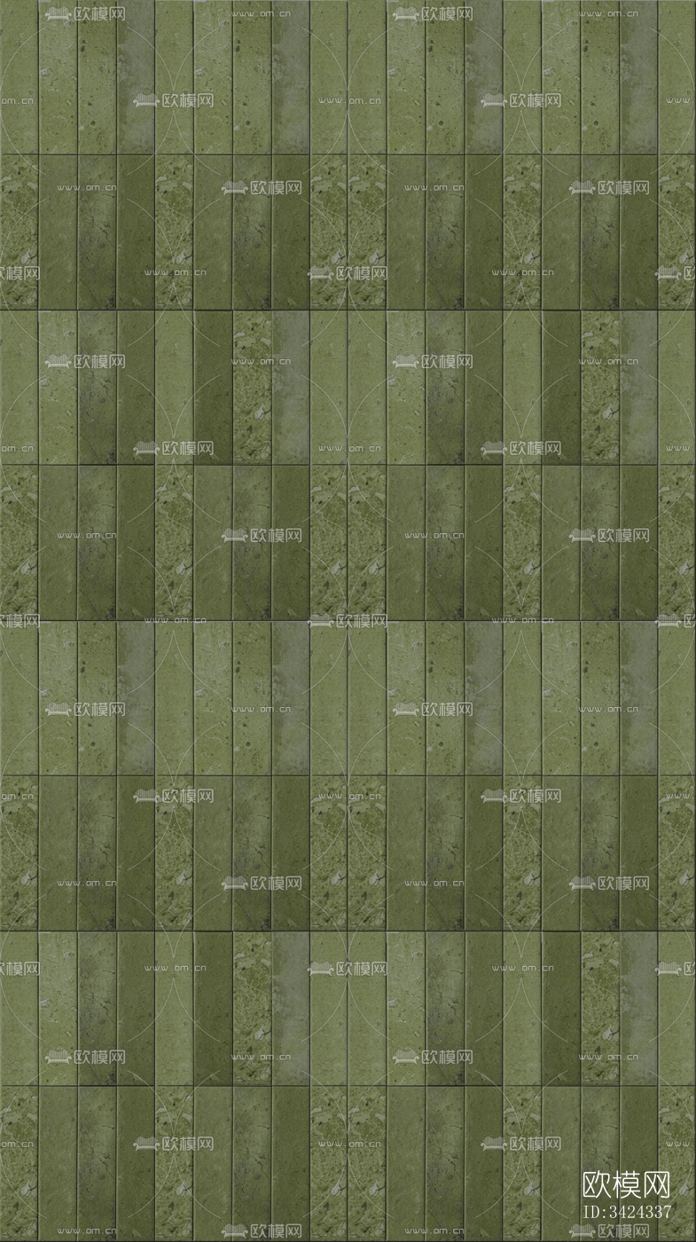 无缝复古绿色釉面条形瓷砖贴图下载