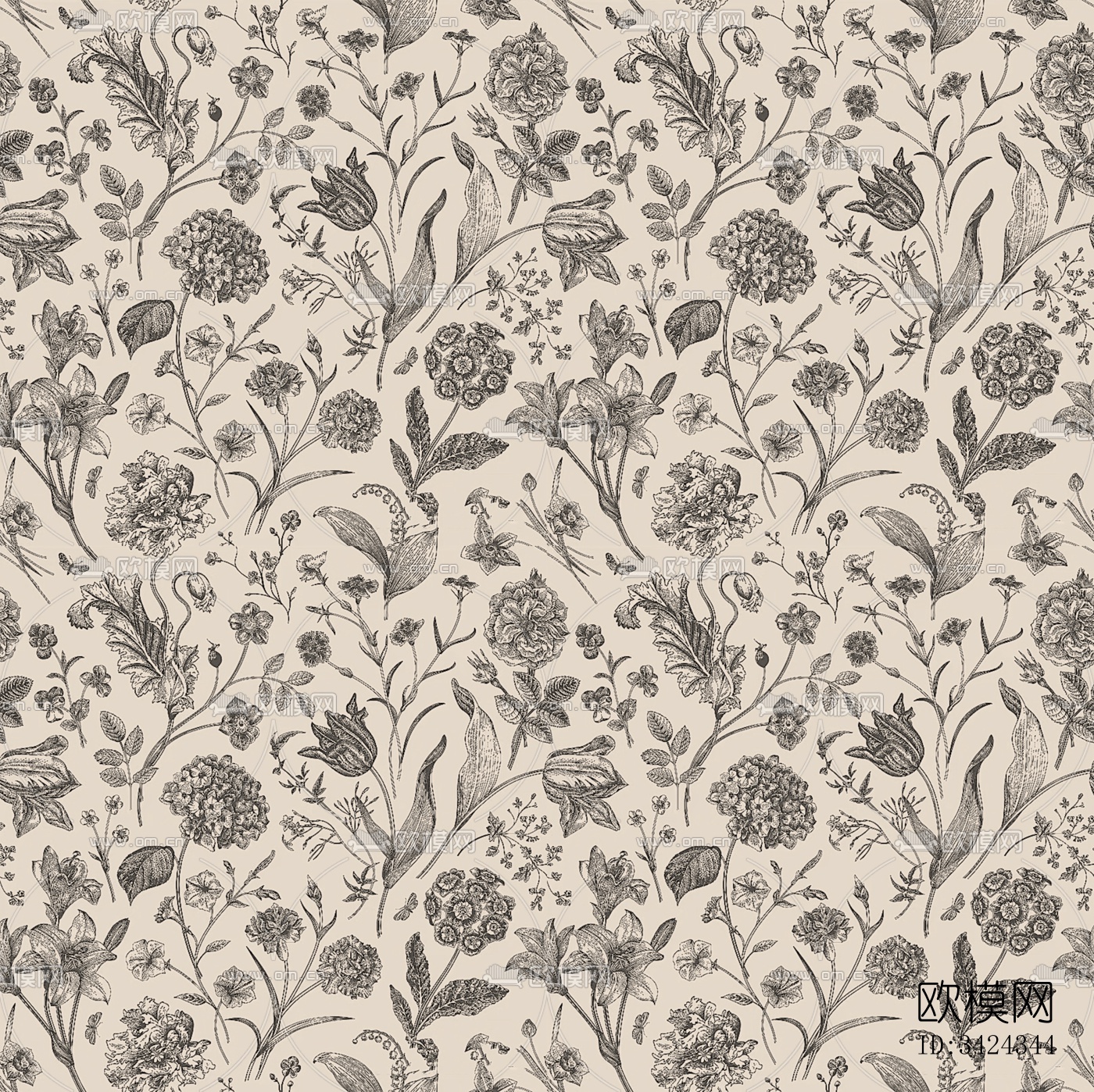 无缝中古轻法式碎花壁纸墙布墙纸贴图下载