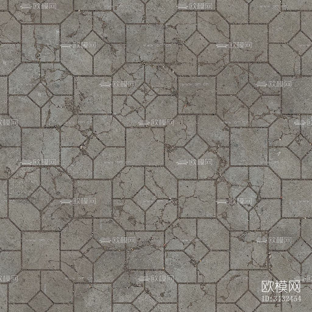 无缝破损水泥拼花地砖人行道路地面广场铺贴下载