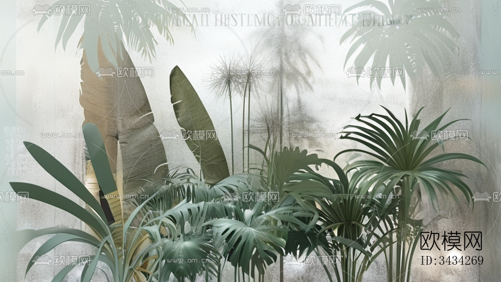 植物壁画挂画 现代轻奢壁画 轻奢法式植物壁纸下载