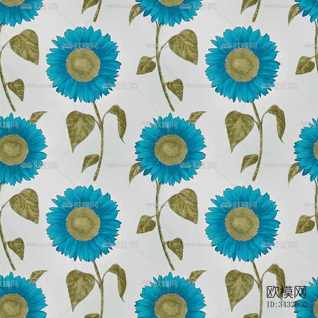 无缝蓝色欧式田园风格碎花向日葵花纹图案壁纸壁布墙布下载