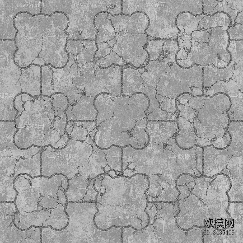 无缝破损水泥拼花地砖人行道路地面广场铺贴下载