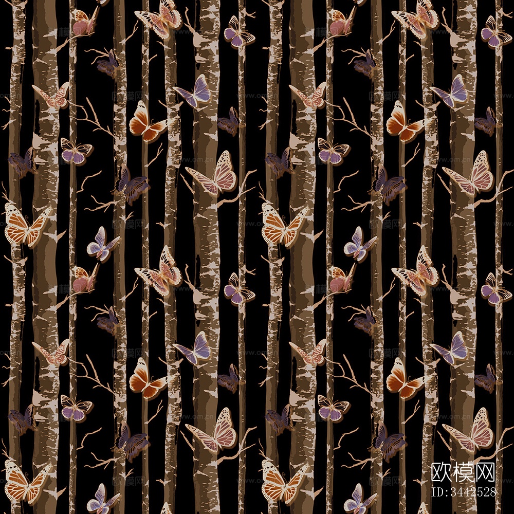 无缝现代植物树木花纹图案墙纸壁纸壁布下载