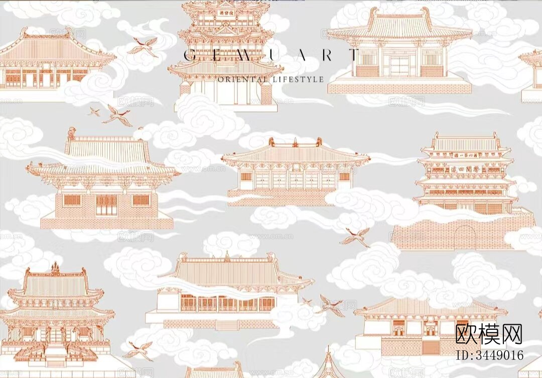 中式壁纸壁画贴图下载