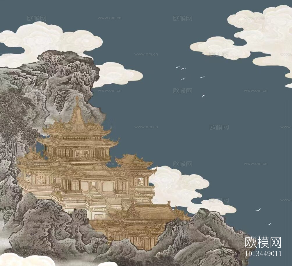 中式壁纸壁画贴图下载