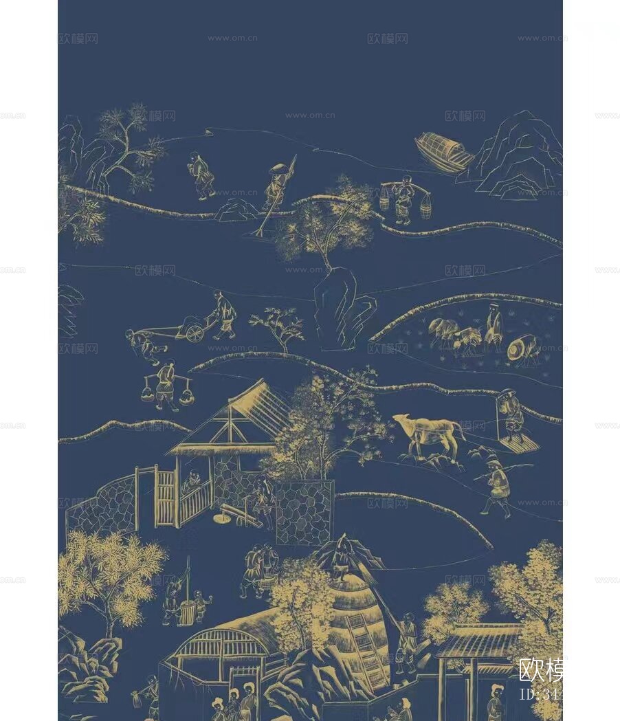 中式壁纸壁画贴图下载