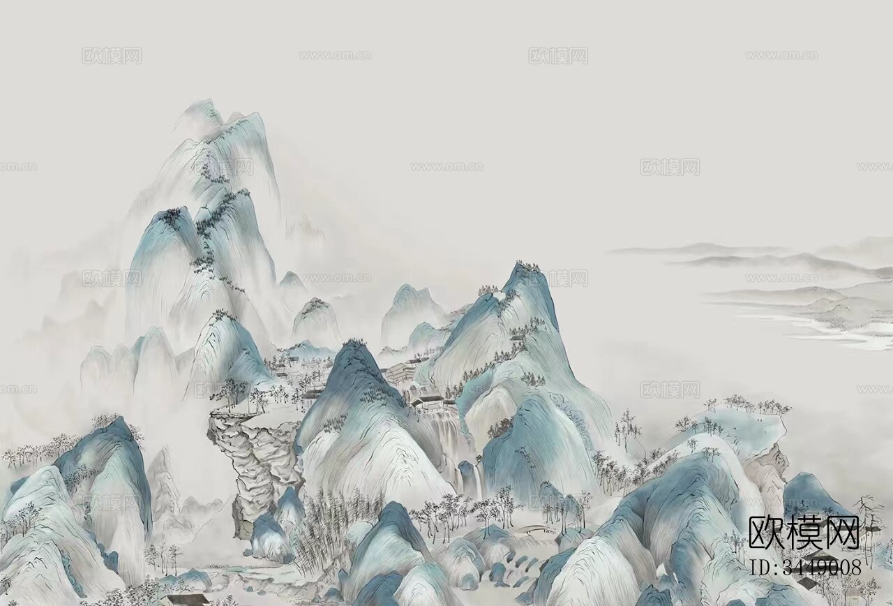 中式壁纸壁画贴图下载