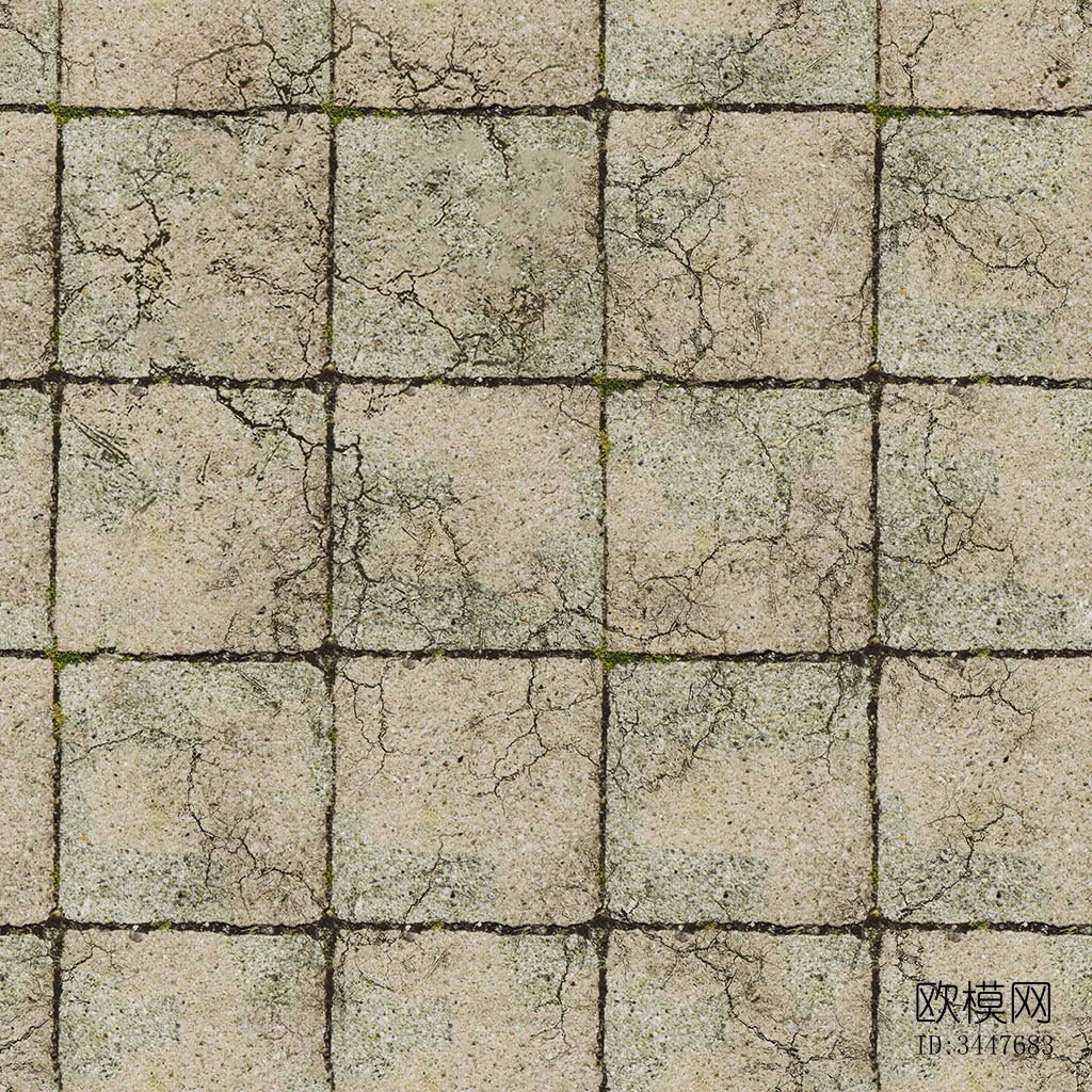 无缝破损水泥拼花地砖人行道路地面广场铺贴下载