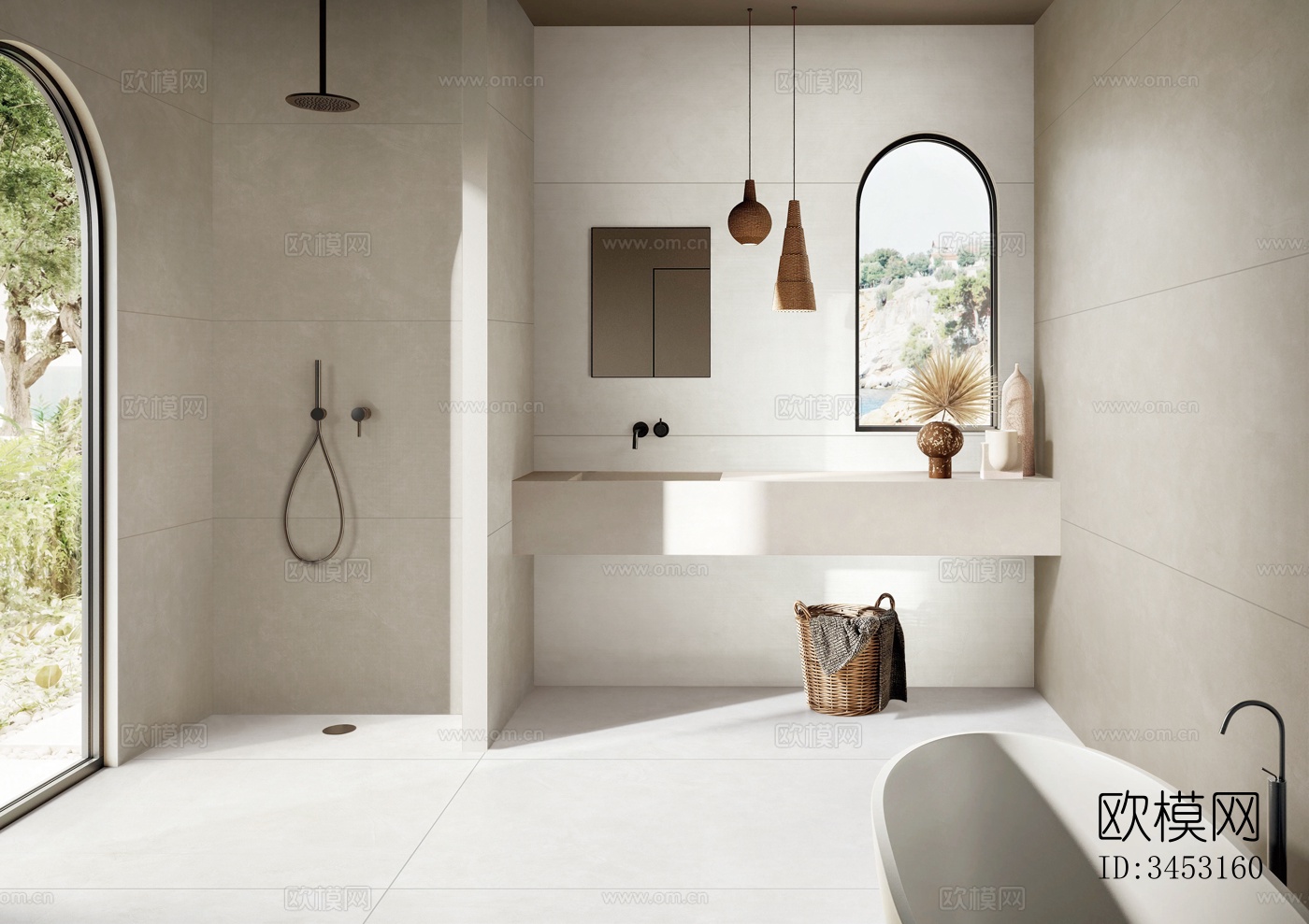 莫兰迪奶白色墙面地面贴图下载（渲染图4）