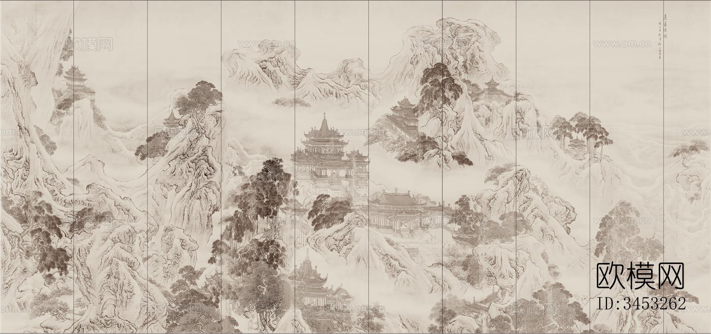 新中式装饰画壁画贴图下载