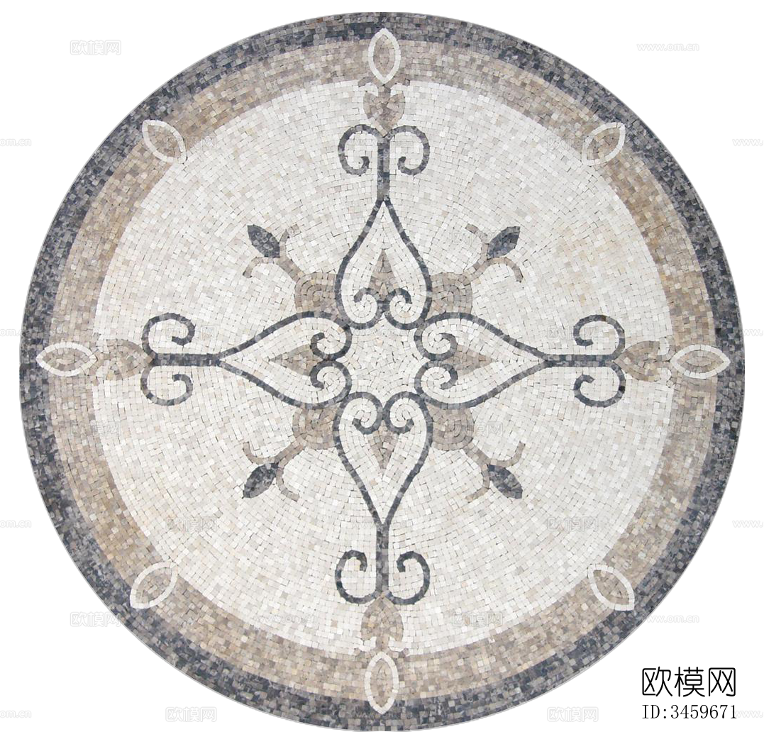 无缝圆形石材马赛克拼花地砖人行道路地面广场铺贴下载