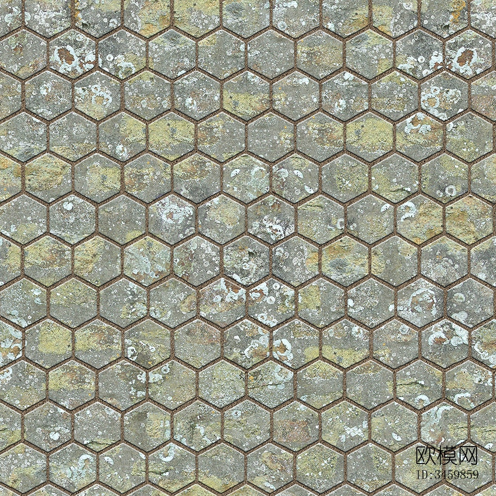 无缝六角形石材拼花地砖人行道路地面广场铺贴下载