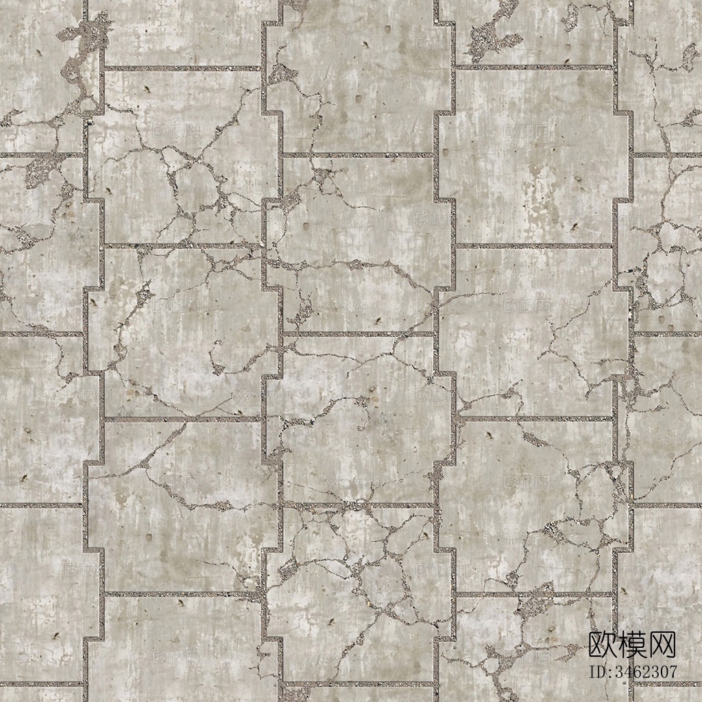 无缝浅灰色破损水泥拼花地砖人行道路地面广场铺贴下载