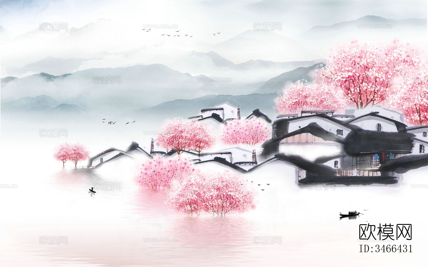 中式山水壁画下载