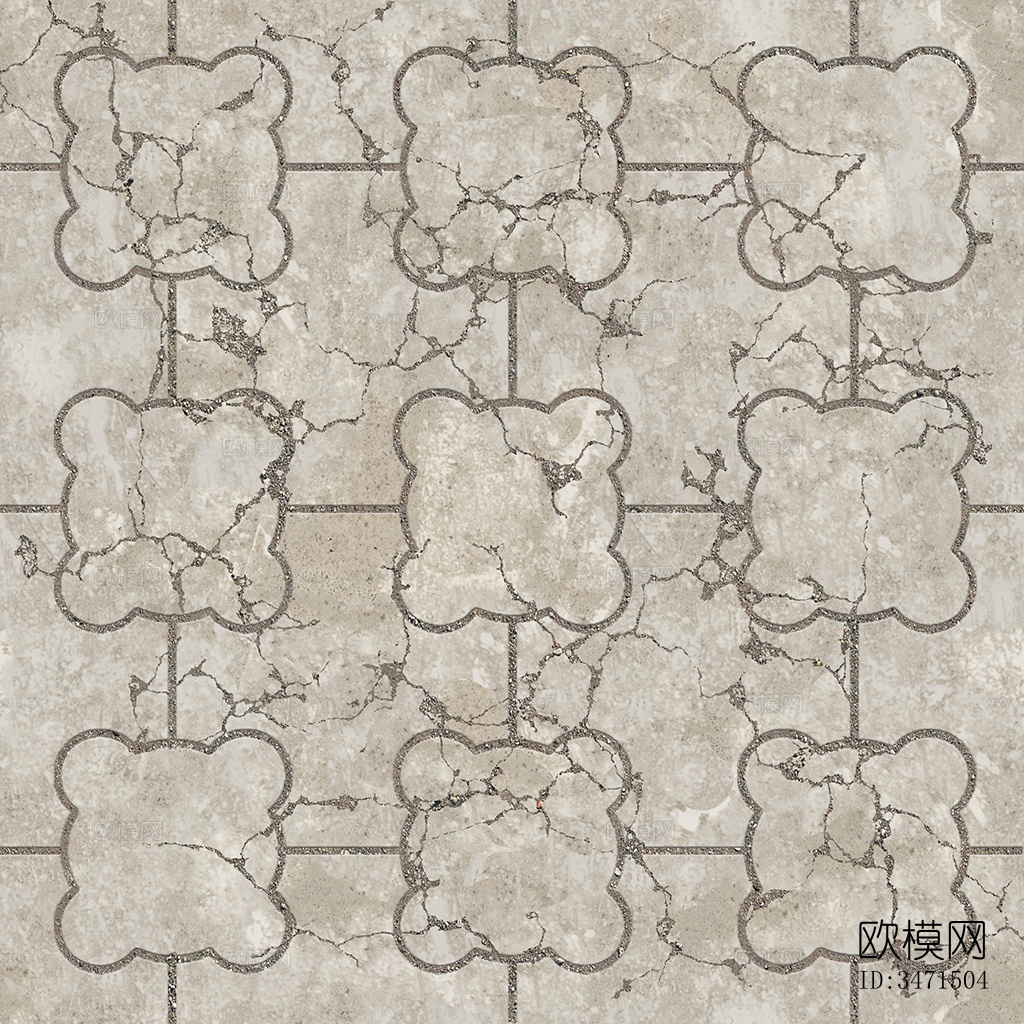 无缝破损水泥拼花地砖人行道路地面广场铺贴下载