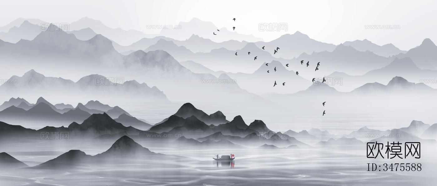 中式山水壁画贴图5下载