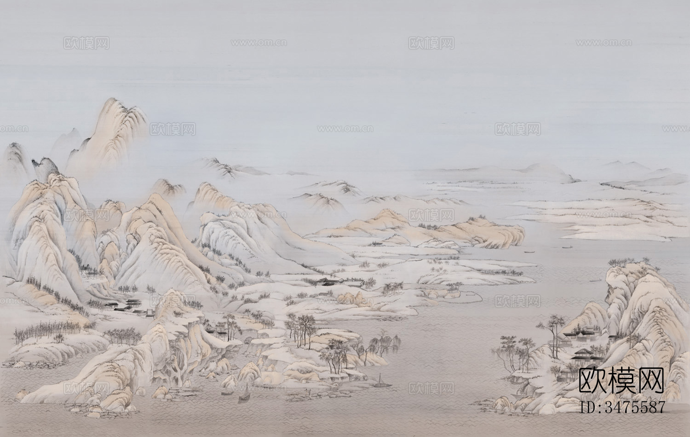 中式山水壁画贴图4下载