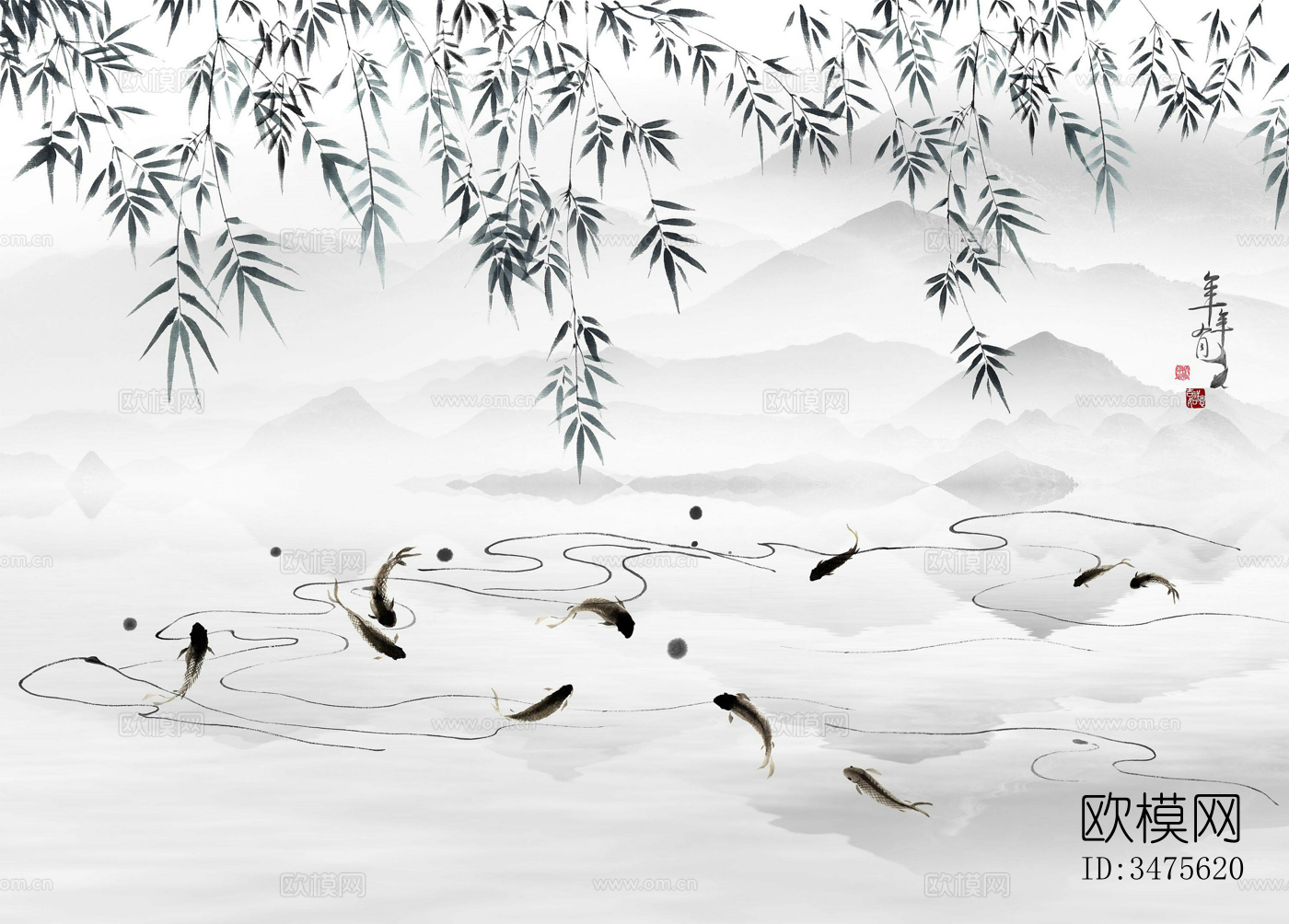 中式山水壁画贴图18下载