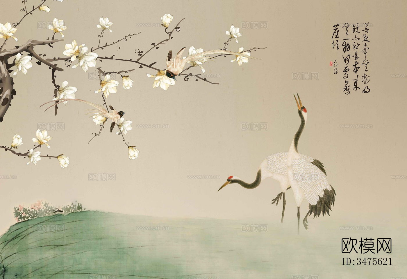 中式山水壁画贴图19下载