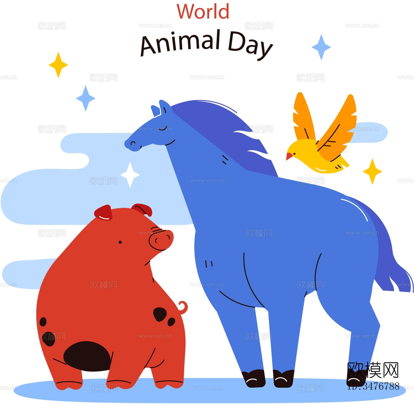 可爱儿童卡通森林动物狮子老虎长颈鹿插画海报图案下载