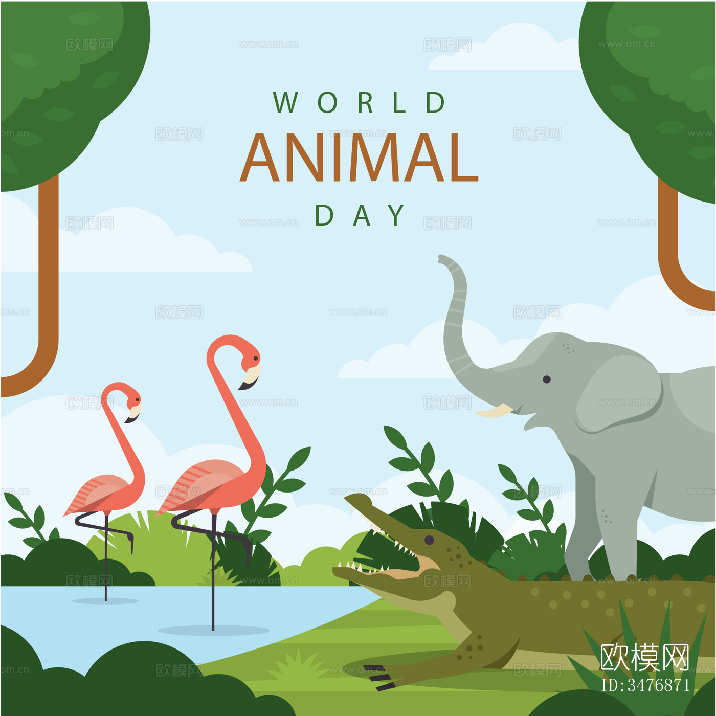 可爱儿童卡通森林动物狮子老虎长颈鹿插画海报图案下载