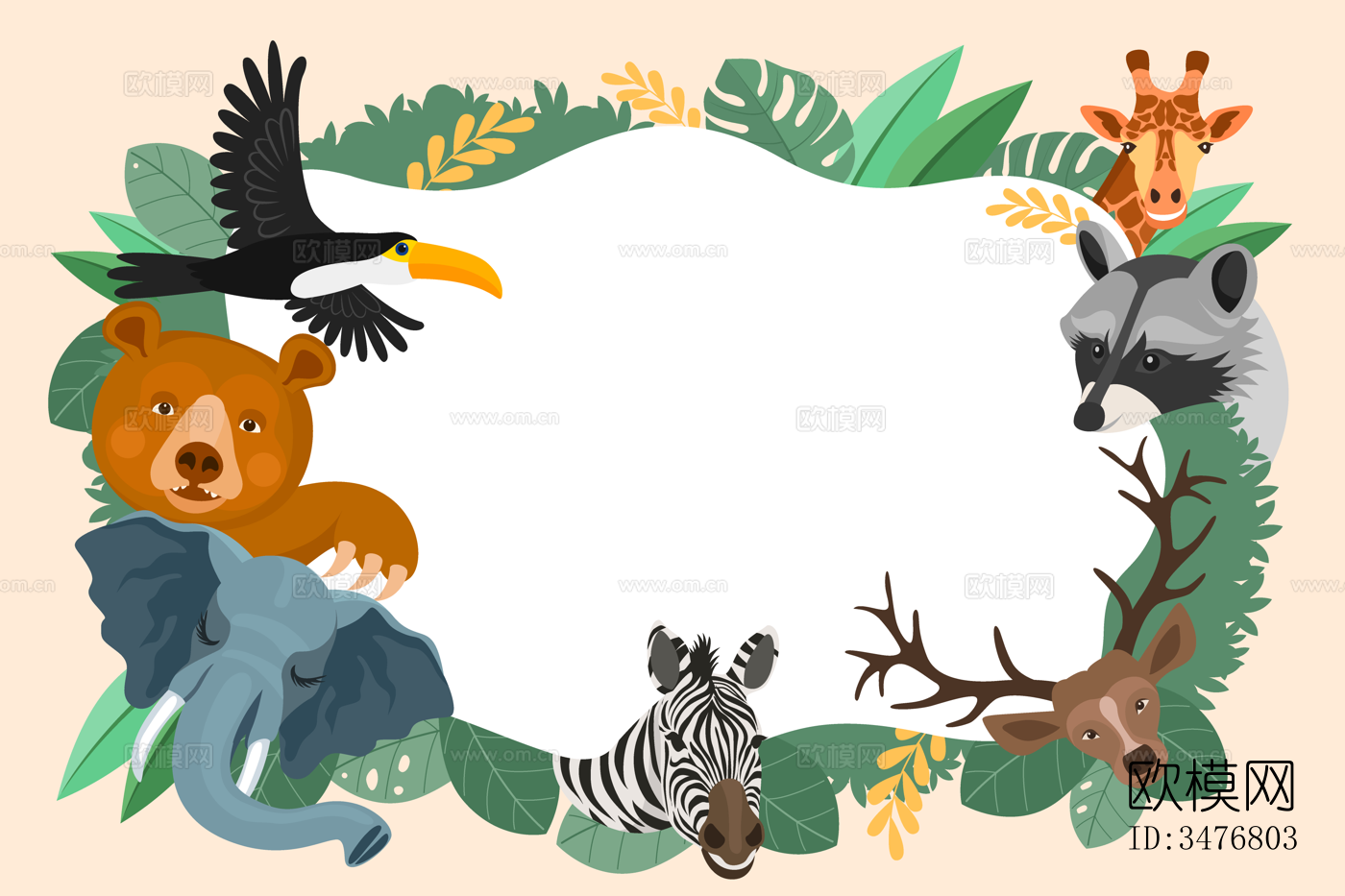 可爱儿童卡通森林动物狮子老虎长颈鹿插画海报图案下载