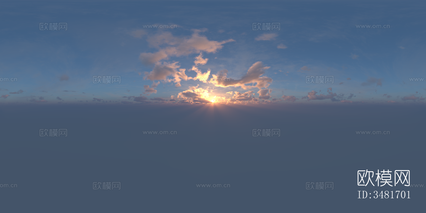 无缝日出日落多云的蓝色天空景观风景HDR全景贴图下载