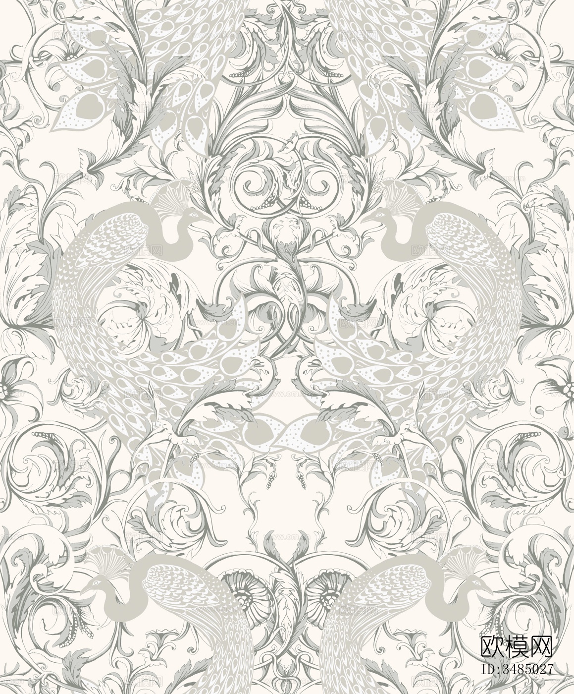 白色动植物印花壁纸下载