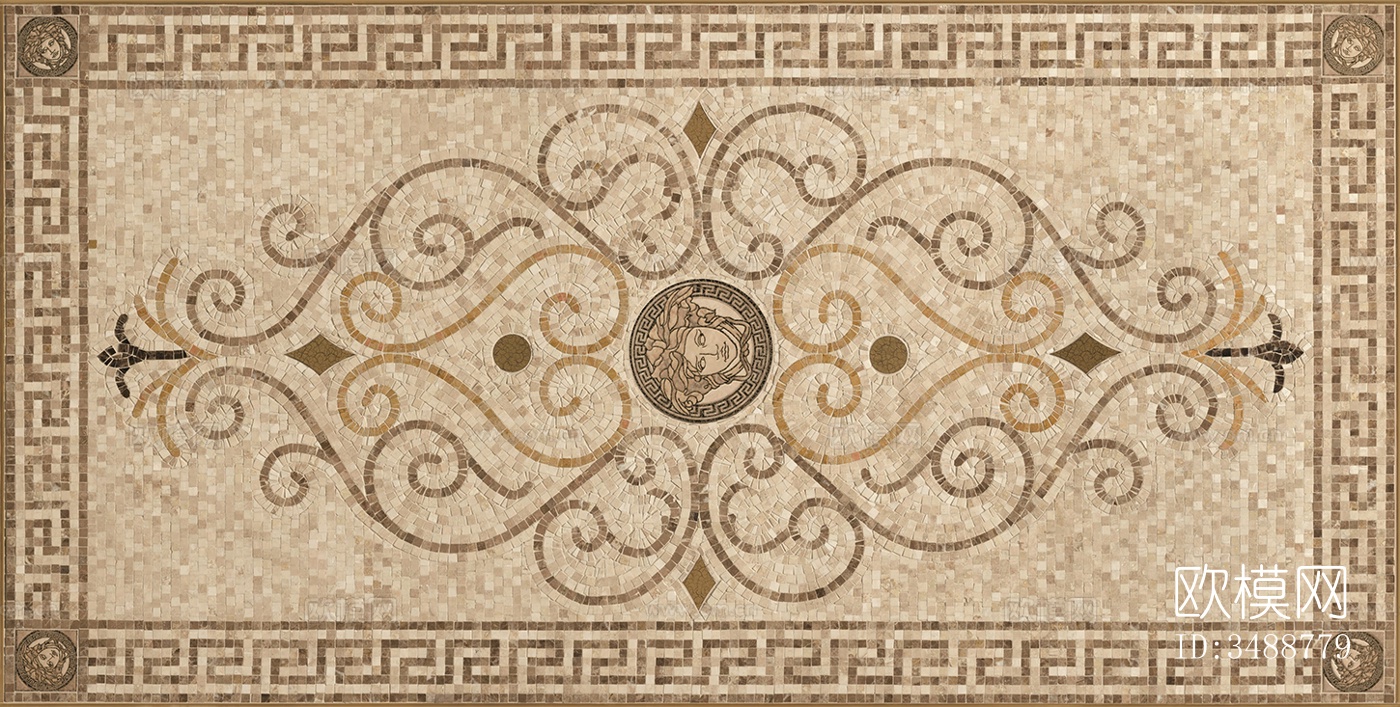 无缝米黄色复古罗马大理石材拼花图案瓷砖花砖仿古砖地砖墙砖下载