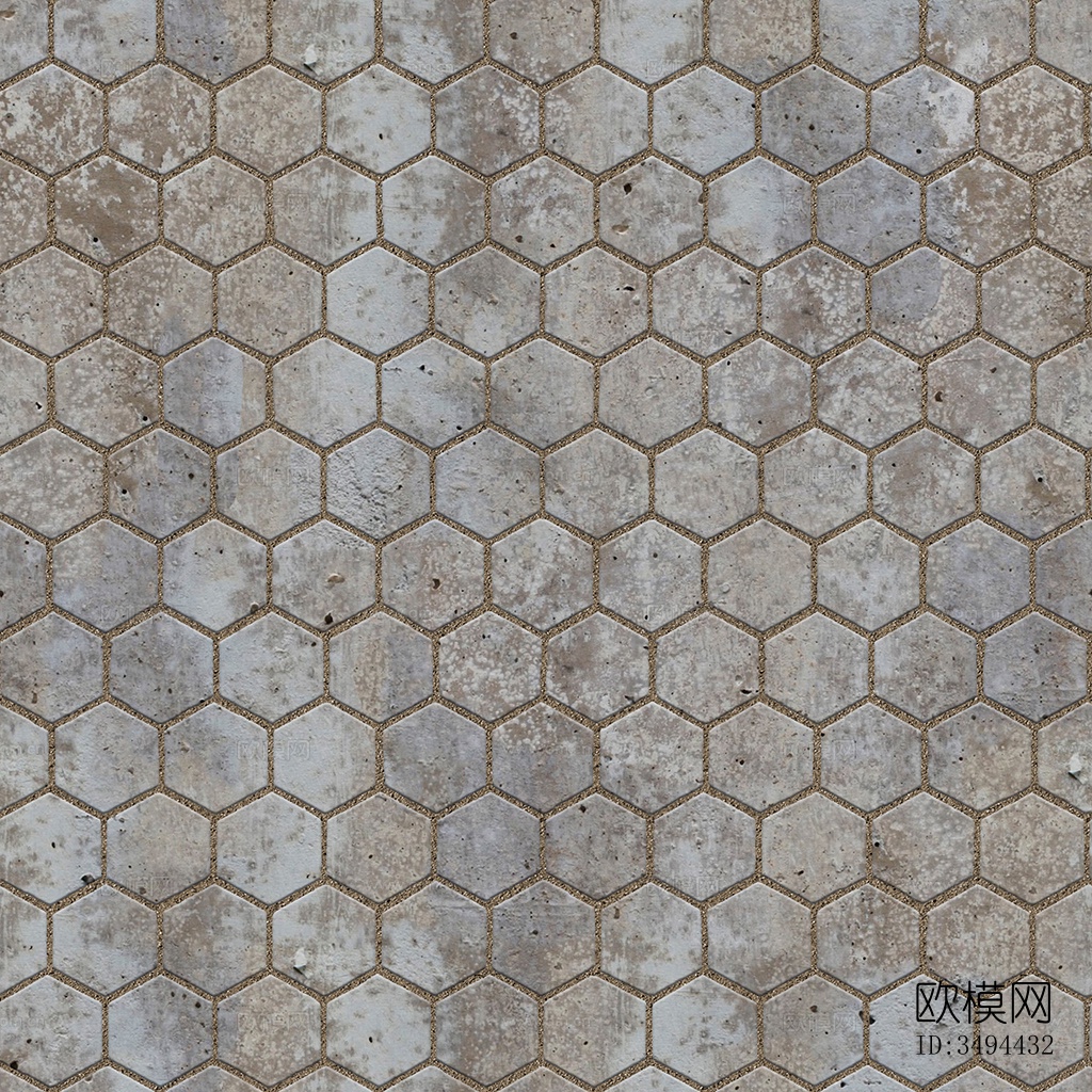 无缝六角形石材拼花地砖人行道路地面广场铺贴下载