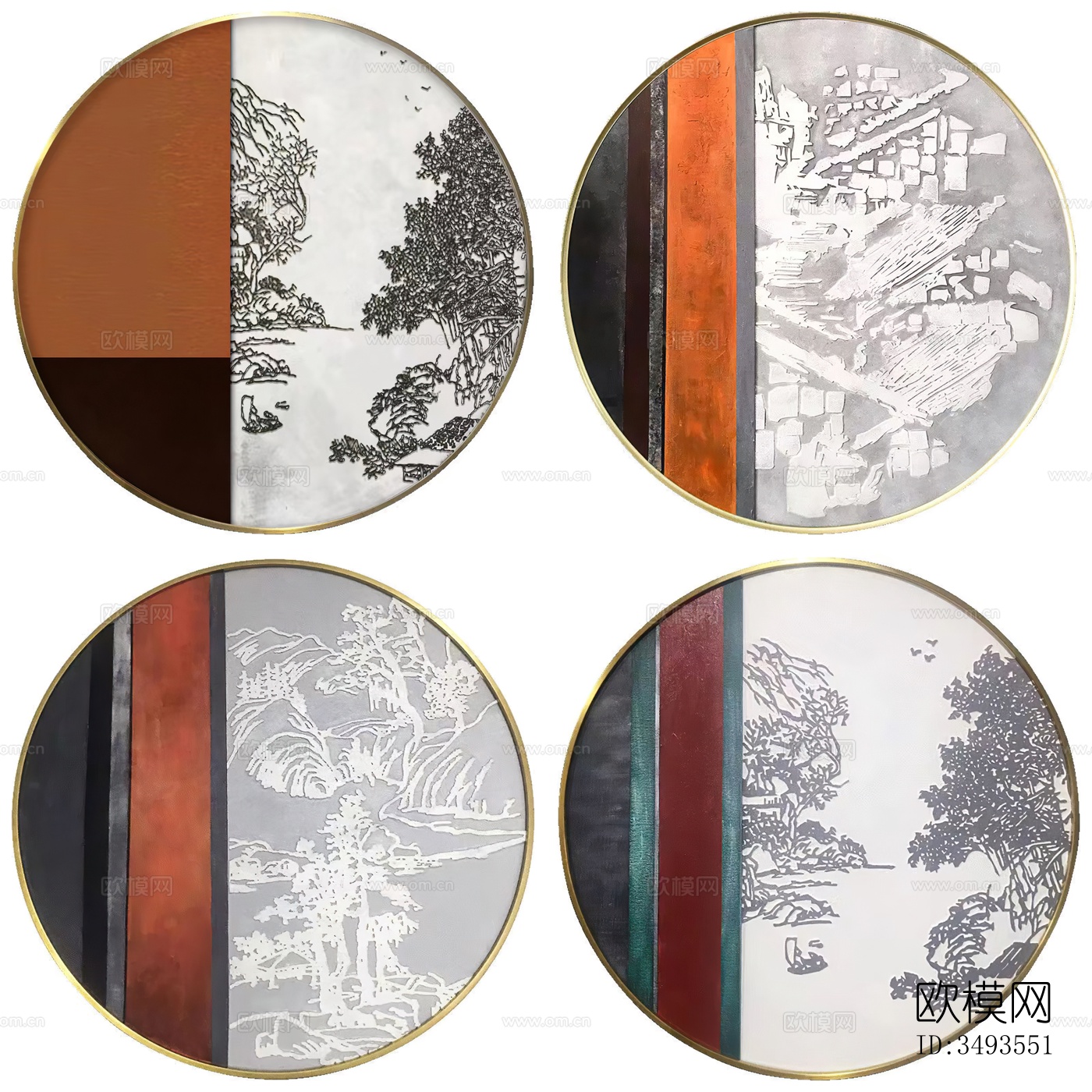 新中式圆形装饰画贴图下载