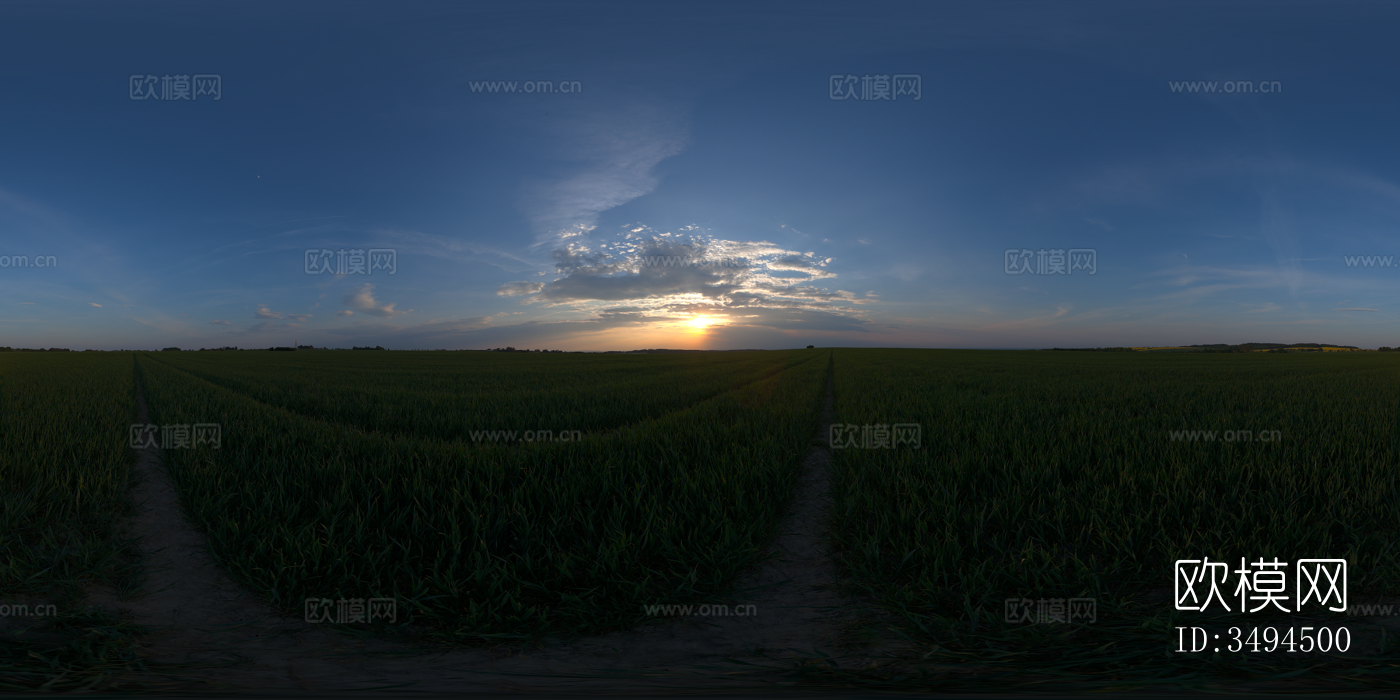 无缝户外蓝色天空的草原草坪田野HDR全景贴图