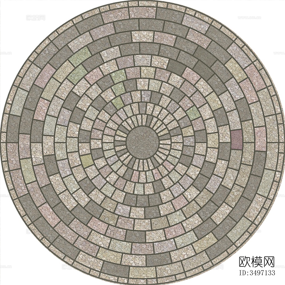 圆形碎石铺园林路面 石材拼花下载