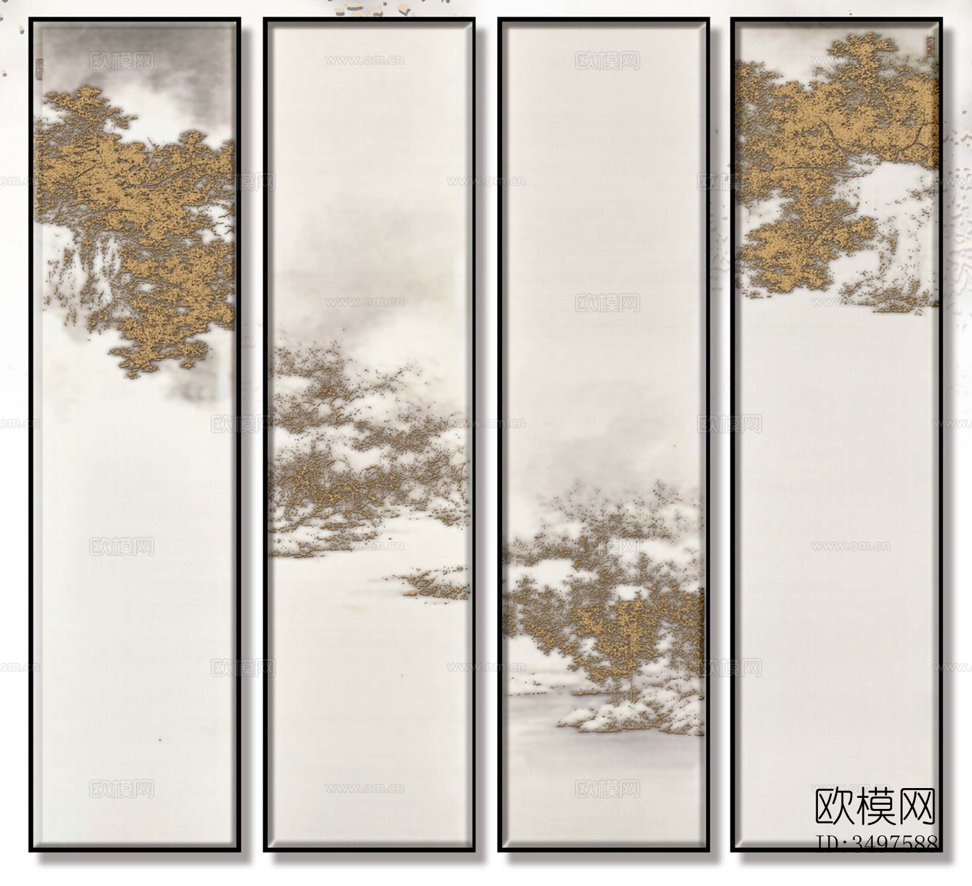 新中式风格挂画装饰画贴图下载