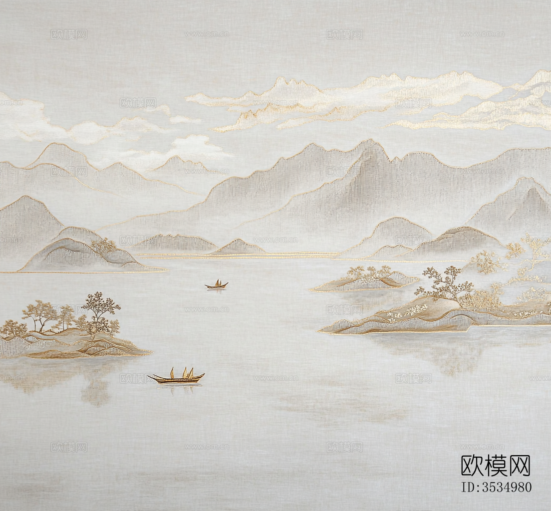 新中式山水壁画下载