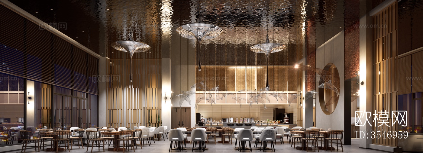 室内餐厅商业橱窗商场餐饮店铺外景夜晚门面贴图下载