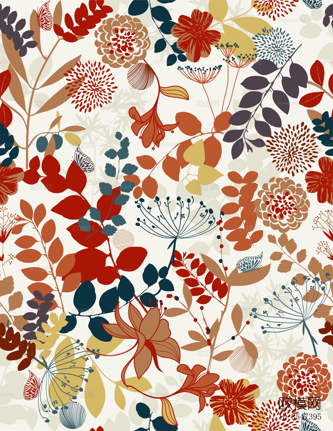 现代文艺清新植物印花壁纸墙纸下载