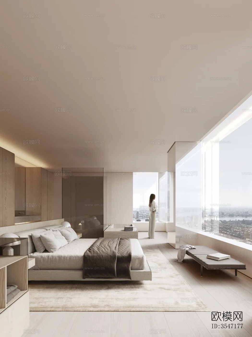 现代简约大玻璃窗卧室贴图7下载