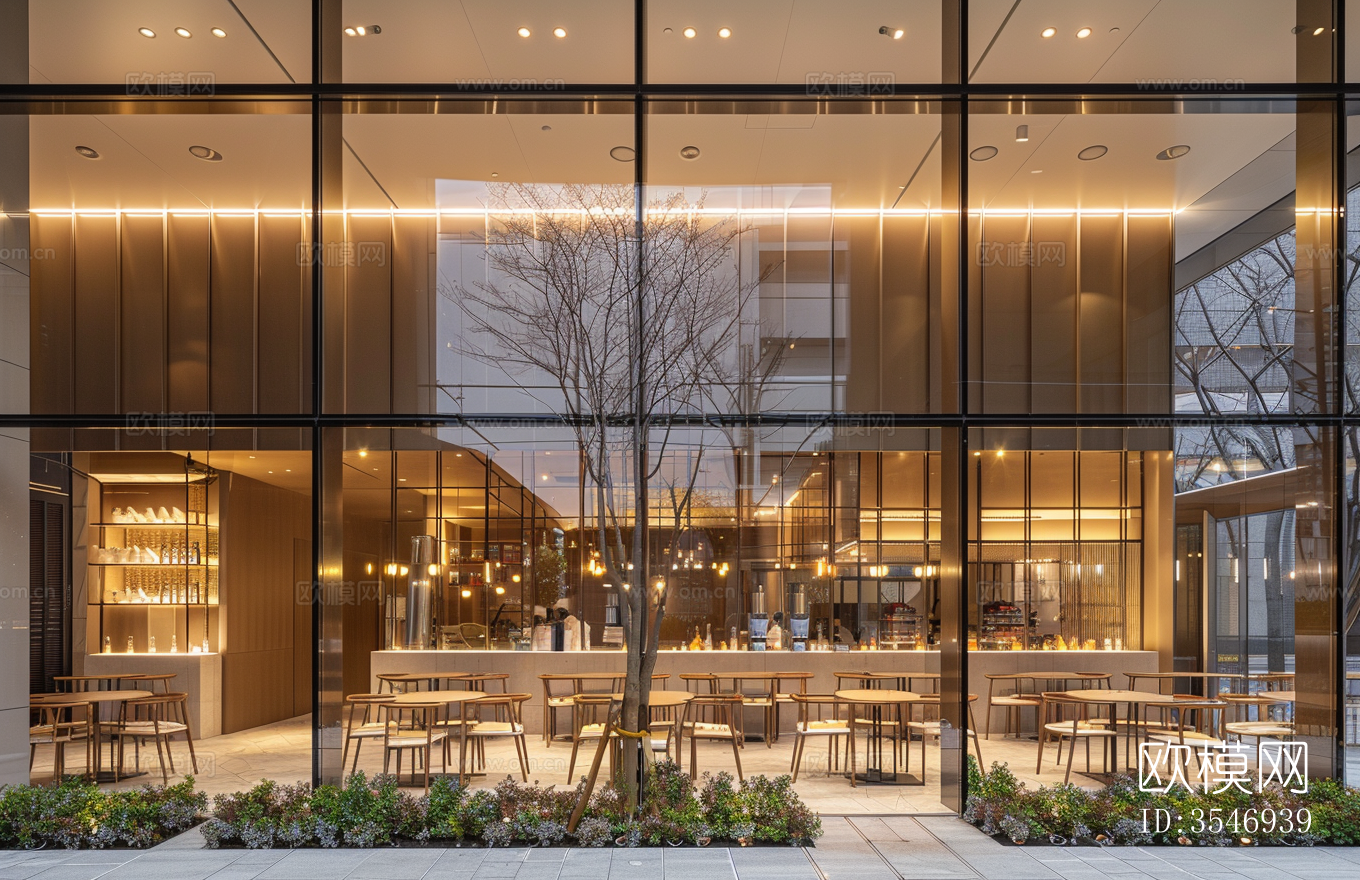 现代餐厅氛围橱窗贴图