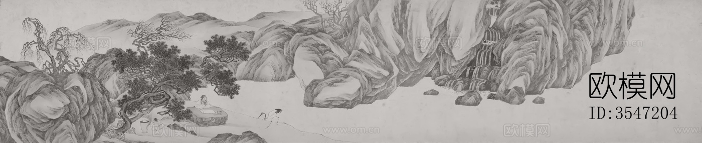 中式山水画 国画 山水壁画 艺术壁画下载