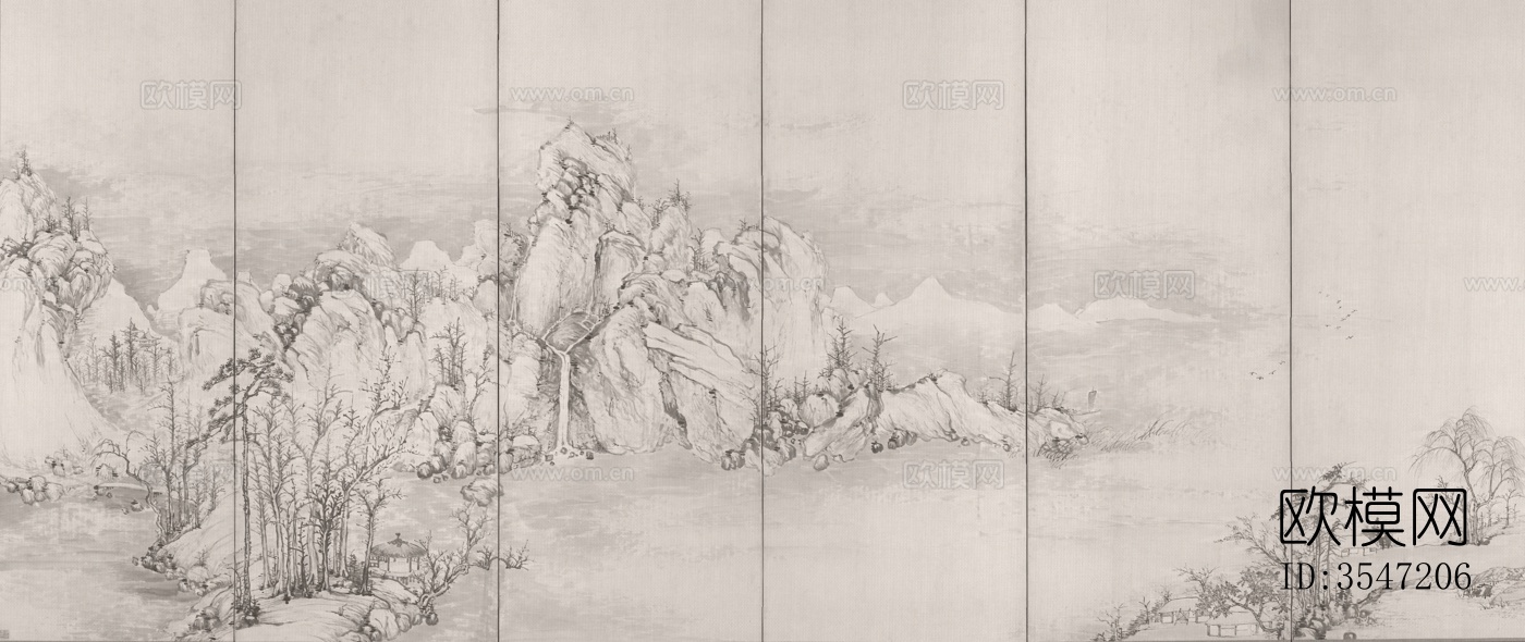 中式山水画 国画 山水壁画 艺术壁画下载