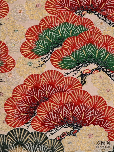 中式青瓷纹样纹理贴图图案花纹下载（渲染图3）