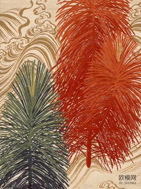 中式青瓷纹样纹理贴图图案花纹下载（渲染图1）