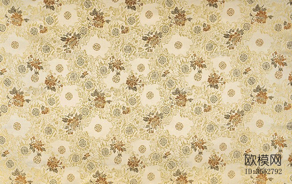 现代简约轻奢中式布艺 花纹 布纹 壁纸 贴图下载（渲染图4）