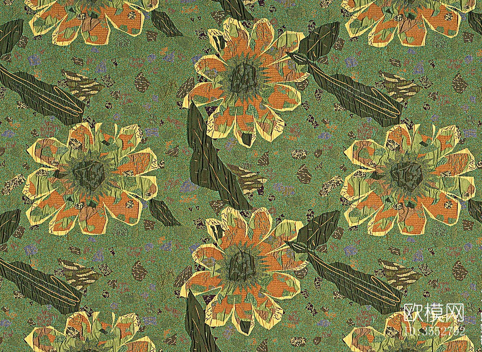 现代简约轻奢中式布艺 花纹 布纹 壁纸 贴图下载（渲染图5）